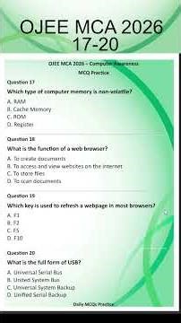 OJEE MCA 2026 Computer Awareness MCQs | Daily Practice for MCA Entrance Exam question 17-20
