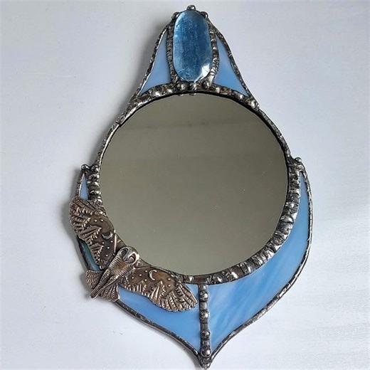Handcrafted Stained Glass Owl Mirror With Blue Cabochon - Etsy Australia