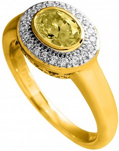 Diamonfire - Zilveren ring met steen Maat 19.5 - Verguld - Ovale gele steen | bol.com