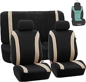 FH Group Car Seat Covers Cosmopolitan Seat Covers Full Set Beige Automotive Seat Covers, Airbag and Split Rear Car Seat Cover Universal Fit Interior Accessories for Cars Trucks SUV Car Accessories