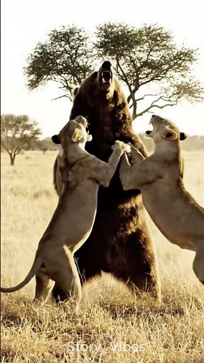 Lions Attempt to Hunt a Bear #animals #lion #wildlife #bear