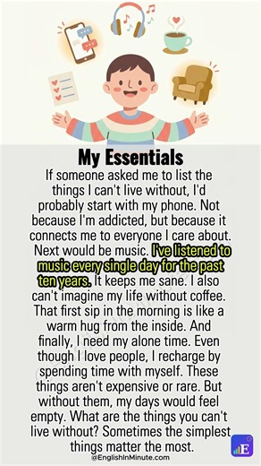 📋 Things I Can't Live Without | 1-Minute English Reading (Pre-Intermediate)