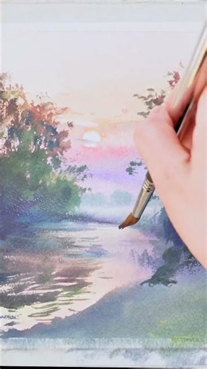 PAINT WITH ME - How to Paint a Glowing Sunset in Watercolor/Misty Landscape #loose #sketch #dailyart