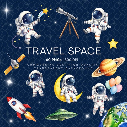 Watercolor Astronaut Clipart Bundle | Outer Space Planets Rocket Pngs | Cosmic Kids | Digital Downloads - Etsy Singapore