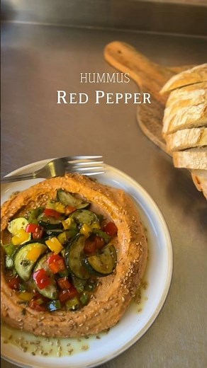 Roasted Red Pepper Hummus Recipe #sofiaafoodie #recipe #hummus