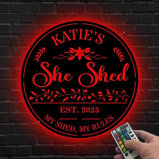 Custom Metal Name Sign: She Shed Decor Led Light, Garden Shed Wall Hanging, Greenhouse Art, Mother's Day Gift - Etsy