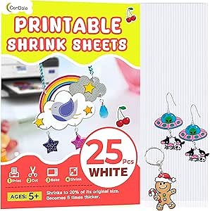 Printable Shrinky Dink Sheets - 25PCS A4 White Shrink Plastic Sheets for Inkjet Printer, Shrink Paper for Mother's Day Christmas Gift, Printable Shrink Film for Crafts (8.3 x 11.7 in, White)
