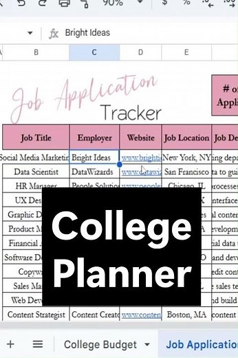 College Planner, University Planner for College Application, Scholarship Tracker Google Sheet