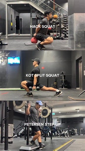 James Leong on Instagram: "6 exercises for bulletproof knees 🔥🦵 KOT split squat – Loads the knee over the toes in a controlled way, building quad strength, tendon tolerance, and confidence in deep knee flexion. Sissy squat – Trains the quads in long muscle lengths, which is where tendon and joint capacity actually adapt. Hack squat – Allows heavy, stable knee-dominant loading to progressively strengthen the front of the knee without excessive balance demands. Petersen step-up – Targets the VMO