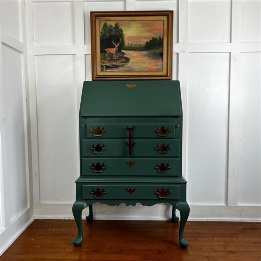 Vintage Mahogany Small Green Queen Anne Chippendale Secretary Desk - Etsy