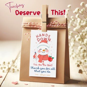 Editable Christmas Teacher Gift Tag | Hands Down Holiday Favor Tag | Printable