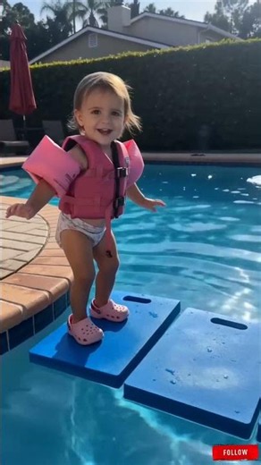 Toddler’s First Pool Mat Balance Challenge! ☀️ Cute Backyard Swimming Video