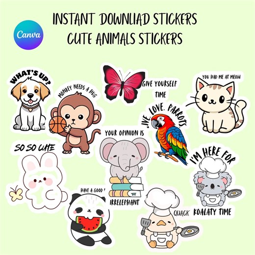 Printable Animal Stickers for Kids, Digital Reward Stickers , PDF FILE, Goodnotes - Etsy