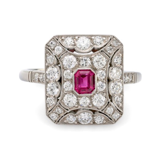 Art Deco Inspired Ruby Diamond Platinum Square Ring - Etsy