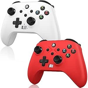2 Pack for Xbox Controller, Compatible with Xbox Series X|S, Xbox One X|S, PC, Wireless Controller with Dual Vibration/3.5mm Audio Jack/Macro/Turbo, with 2.4GHz Adapter White+Red Need to Upgrade