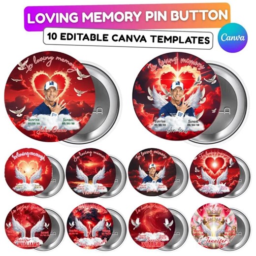 In Loving Memory Pin Button Templates – Red Funeral Favors (canva Editable) - Etsy