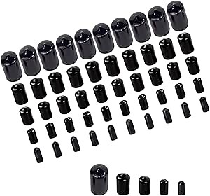 50 PCS Round Rubber End Cap Set, 0.24", 0.35", 0.47", 0.63" 0.75"（6, 9, 12, 16, 19mm ID Vinyl Flexible Screw Thread Protector kit, Bolt End Caps for Metal Tubing Rod Bolt Tip, Black