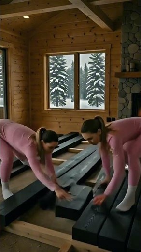 Wooden log floor..