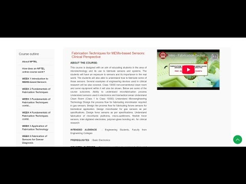 NPTEL--Fabrication Techniques for MEMs based Sensors Clinical Perspective 2025