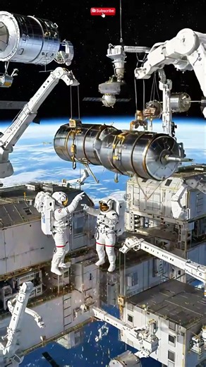 Detailed views of orbital repairs—how #EVA #robotics #spacefacts #mustwatch #viralshorts #shorts