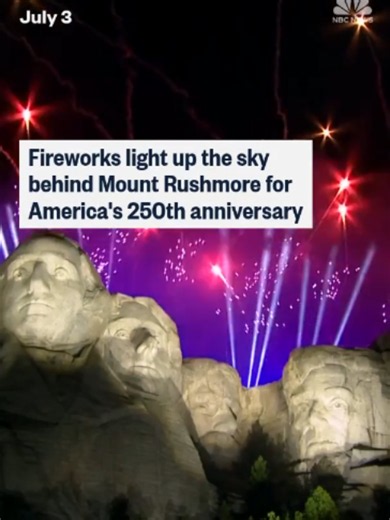 Fireworks light up the sky behind Mount Rushmore for America's 250th anniversary.