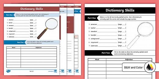 Dictionary Skills Worksheet for 3rd-5th Grade