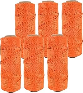 MERIANE Mason Line String Line Nylon Twine, 6 Rolls 500FT 18# Braided Twine String for Masonry Job, Level Lines in Construction, Gardening, Fluorescent Orange