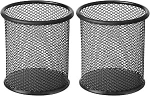 2 Pack Mesh Metal Pen Holder for Desk, 3.54×3.85IN Pencil Holder Workspace Organizers for School Office- Desk Accessories & Storage Products, Black