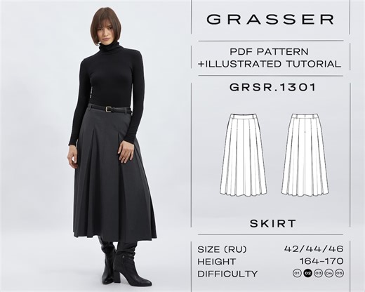 Pleated Skirt Sewing Pattern PDF Sizes 42 / 44 / 46 (RU) | Grasser Pattern No. 1301 - Etsy Canada