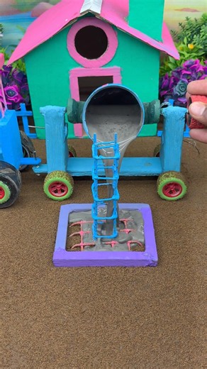 Mini Cement Mixer Pouring Foundation Concrete 🚜 #Shorts