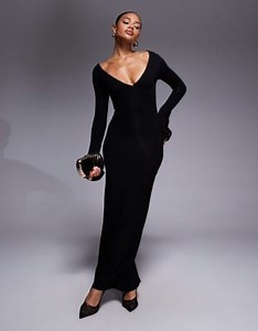 ASOS DESIGN - Robe longue à manches longues évasées et épaules dénudées - Noir | ASOS