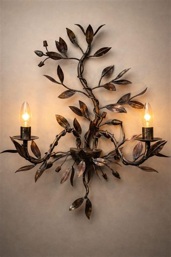 Handcrafted Botanical Wall Sconce, Leaf Design Metal Wall Light, Vintage Rustic Iron Lamp - Etsy