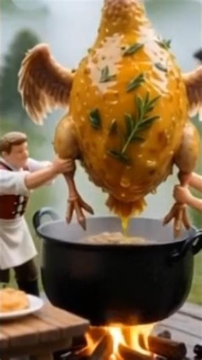 miniature men cook gaint ostrich #shorts