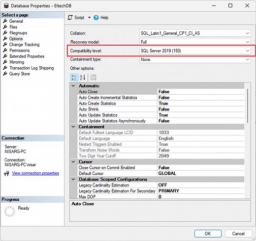 Different ways to identify and change compatibility levels in SQL Server