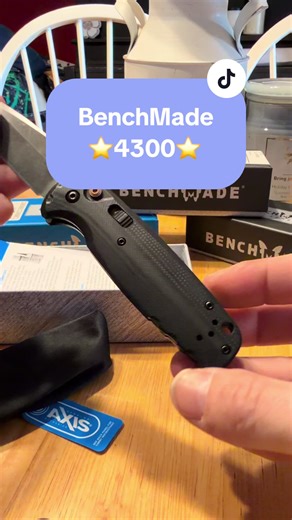 Bench made 4300 model. Great quality, durable, affordable quality knife. Strings spring action open. Safety lock. Painted wood handle with pocket clip. Get one before they run out. #tiktokshopjumpstartsale #outdoorknives #benchmadeknives #pocketknives #knifecollector