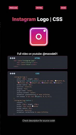 Instagram Logo Clone with CSS Gradients & Animations #instagram #cssprojects #shorts #cssanimations