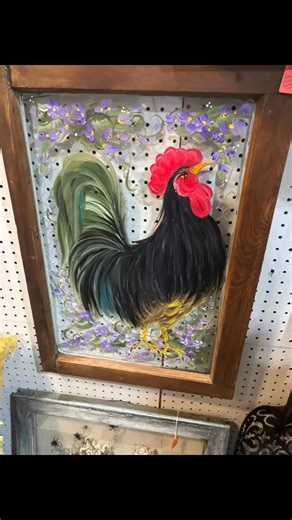 Hand painted rooster on old window pane | The Blacksmith & The Painter