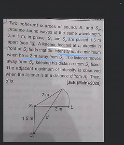 Two coherent sources of sound, S_{1} and S_{2}, produce sound w... | Filo