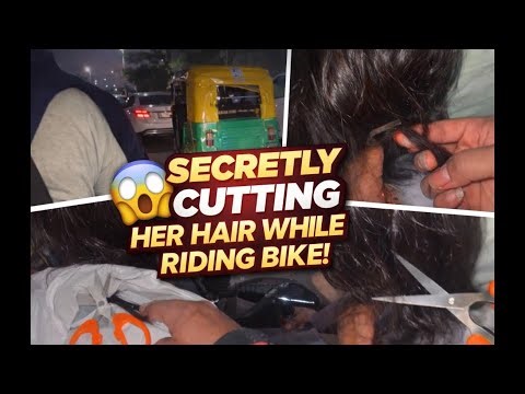 Secretly Cutting Her Long Hair While Riding Bike | Haircut Prank | @HeerHaircutStories