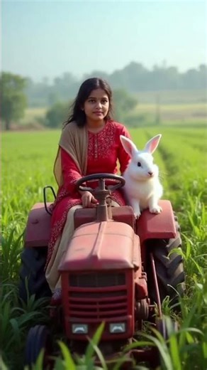 Village Girl Driving Tractor with Her Cute Bunny 🐰🚜 | Peaceful Village Life