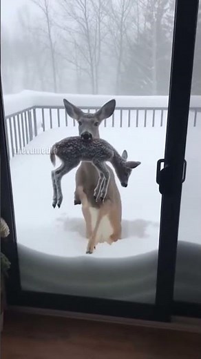 Mother Deer Begs Human To Save Her Frozen Fawn