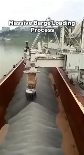 Massive barge loading process in the port! 🚢🏗️ #shipping #logistics #port #heavyequipment