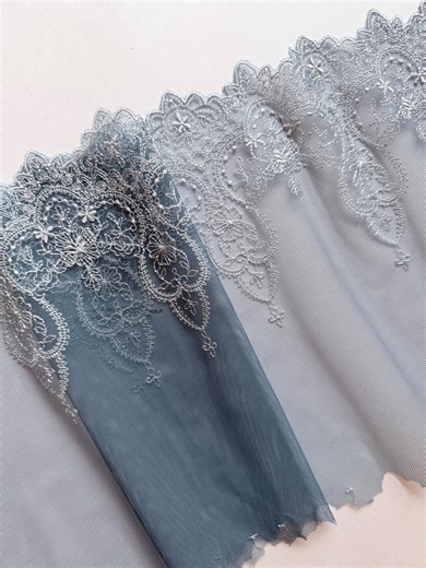 Dusty Blue Lace 8.5 Inch Wide, Non-Stretch Embroidered Lace by Yard for Sewing