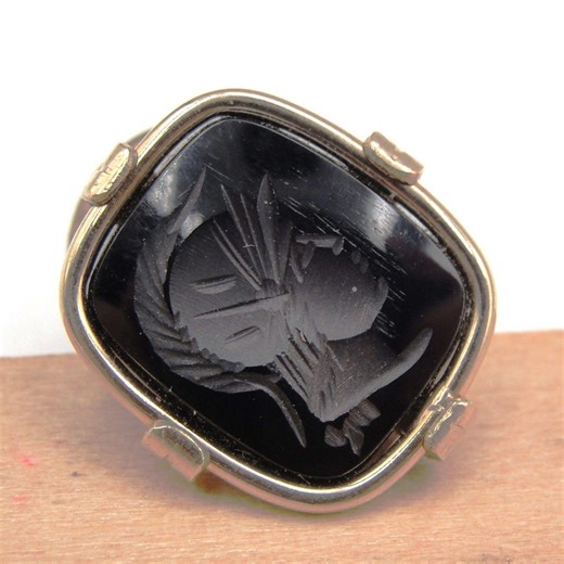 Vintage Roman Centurion Warrior Intaglio Tie Pin Gold Tone Black Hematite MCM - Etsy