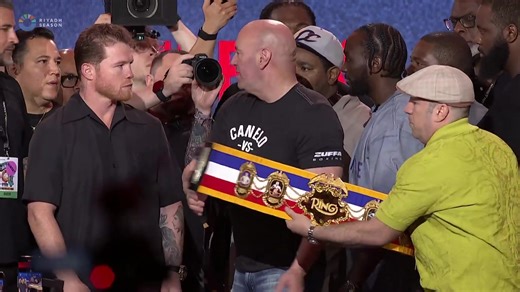 CANELO SHOVES CRAWFORD DURING THE FACE-OFF 😳 #CaneloCrawford live on Netflix l Sept 13th in Las Vegas 🥊 | Ring Magazine