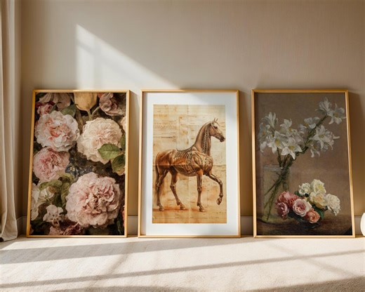 Vintage Horse Floral Art Prints, Antique Botanical Gallery Wall Set (digital Download) - Etsy