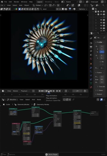 Abstract 3D motion graphics with geometry Node