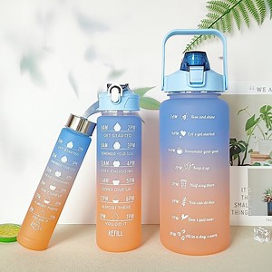 [Hot Item] 2000ml 900ml 300ml 3 Packed in 1 Bottle Set Plastic Sports Portable Motivational Time Mark Gradient Water Bottle