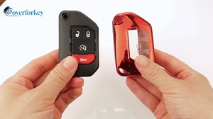 for Jeep Key Fob Cover with Upgraded Anti-Lost Metal Braided Rope Keychain, Exquisite Soft TPU Key Case for Wrangler Gladiator JL Sahara Rubicon (Red,C)