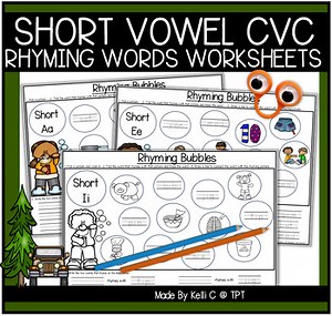 Rhyming CVC Word Worksheets Match and Write Fine Motor and Penmanship Practice